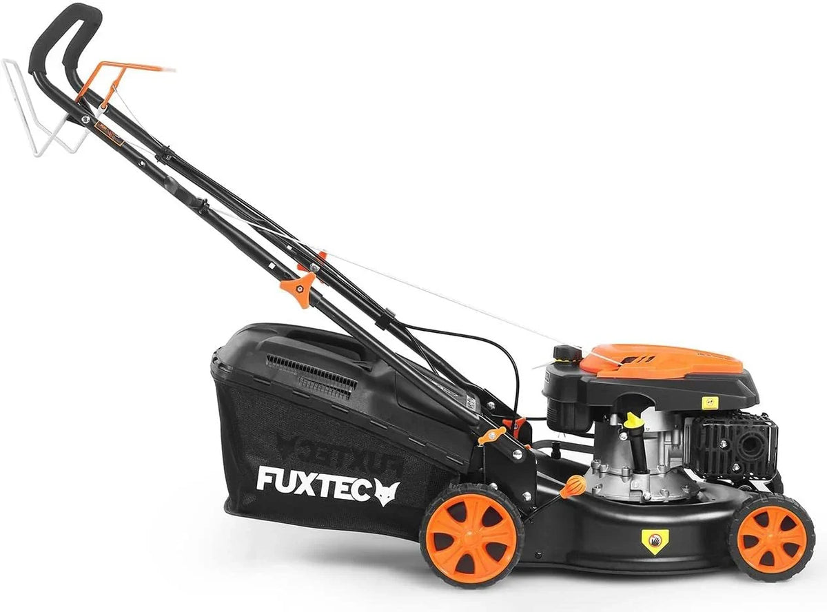 Cortacésped de Gasolina FUXTEC FX-RM4646ECO 46cm de Anchura de Corte - Potente Motor de Gasolina de 146cc Easy Clean 3en1 2,6KW Mulching recogedor de Hierba 50L