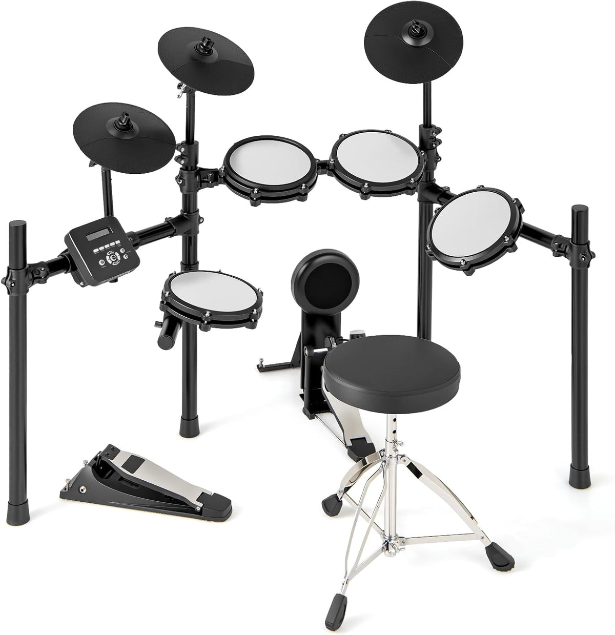 COSTWAY Batería Eléctrica, Kit de Batería Plegable con Pads de Malla Silenciosos, Platillo, 225 Sonidos y 30 Demos, Metrónomo y USB Midi, Bombo, 2 Baquetas, Taburete Ajustable, para Adultos y Niños