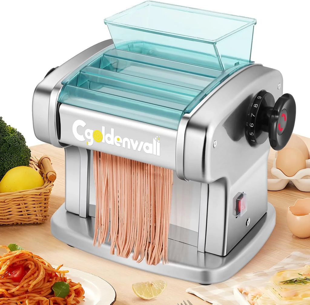 CGOLDENWALL Máquina de Pasta Eléctrica, 2 Cuchillas, 9 Grosores (0.5-5mm)