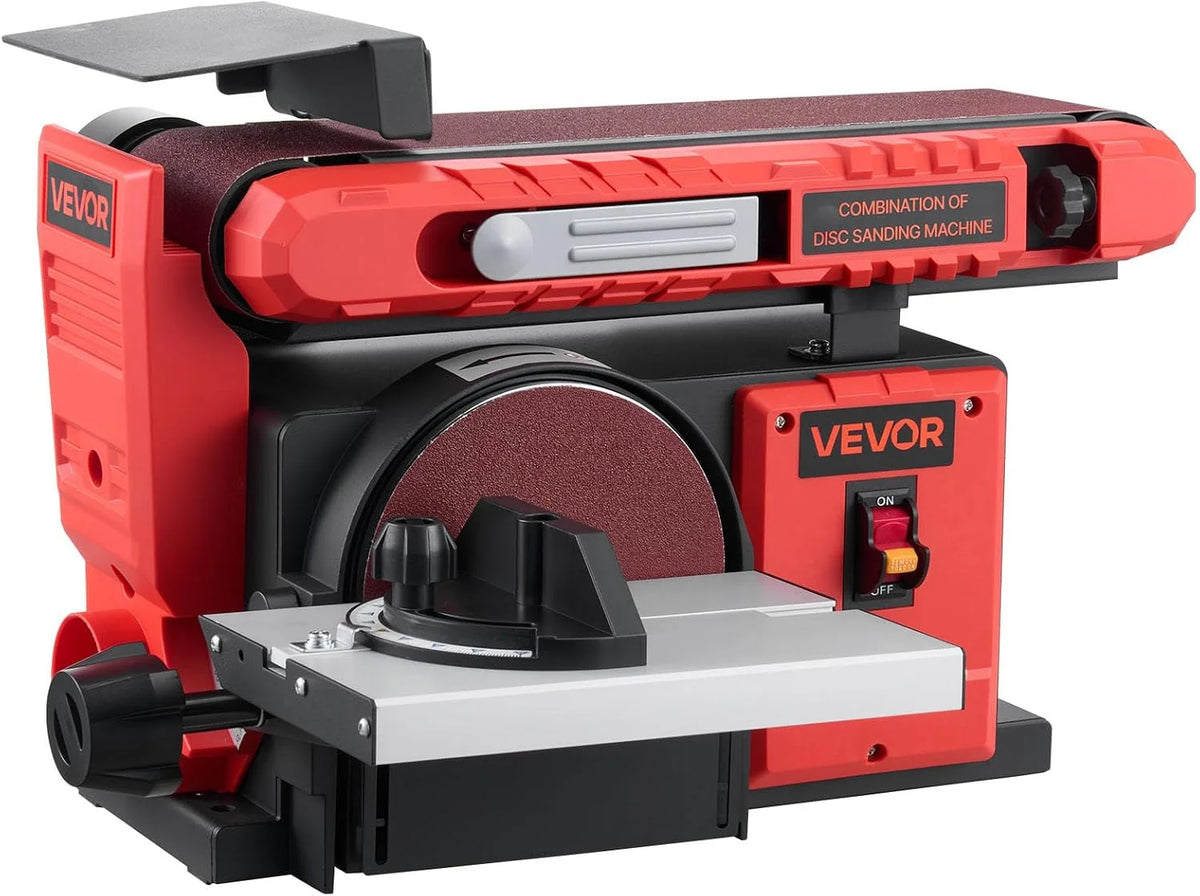 VEVOR Lijadora de Banda y Disco 400 W, con Disco 152,4 mm y Banda 101,6 x 914,4 mm, Mesa de Trabajo Ajustable de 0 a 45° y Puerto de Extracción de Polvo para Carpintería y Afilado de Cuchillos