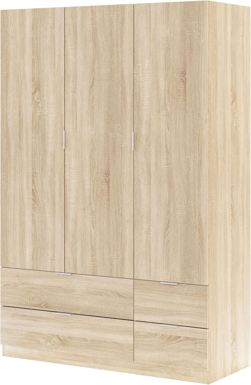 Habitdesign Wardrobe Wardrobe 3 Doors and 4 Drawers, 200 x 135 x 52 cm (H x W x D – cm), High Bedroom Wardrobe, Canadian Oak