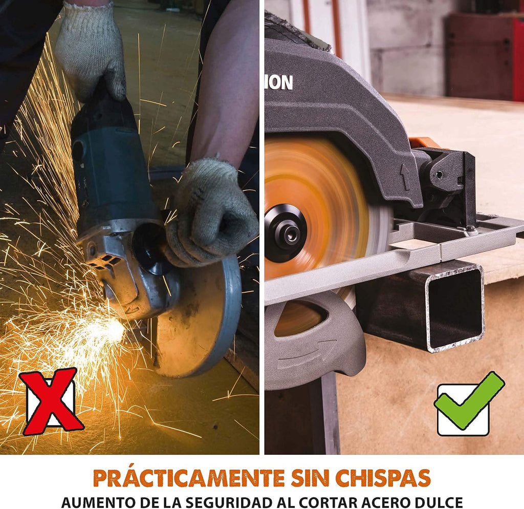 EVOLUTION POWER TOOLS R185CCSX Sierra Circular multimaterial Compatible (Paquete de combinación 1020 mm con guía incluida), 230 V, 185 mm