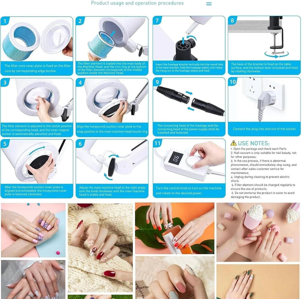 Colector De Polvo De Uñas, Aspirador De Uñas De Succión Fuerte, Bajo Nivel De Ruido, Extractor De Polvo De Uñas con Luces LED, para Uso Doméstico Y Profesional