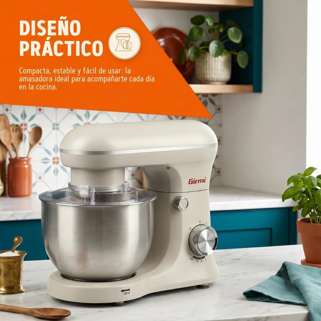 Girmi IM21W Batidora amasadora 5 L, 1500 W máx, 10 velocidades, Gesso