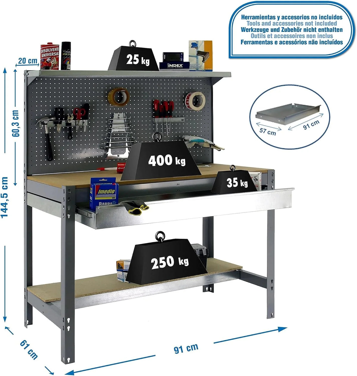 Simon Rack Banco de Trabajo con Panel Perforado y cajón 910x610 mm - BT3