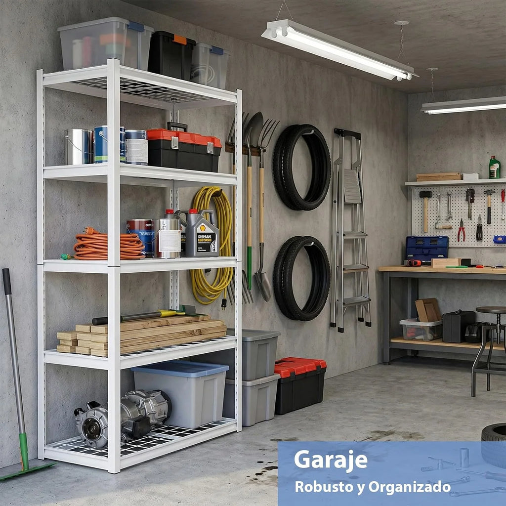 Himimi Estantería Metálica 5 Niveles 1000kg Estantería de Almacenamiento Resistente con Baldas Regulables en Altura Estantería Abierta para Sótano Garaje Almacén Cocina Estantería 90x40x182cm Blanco