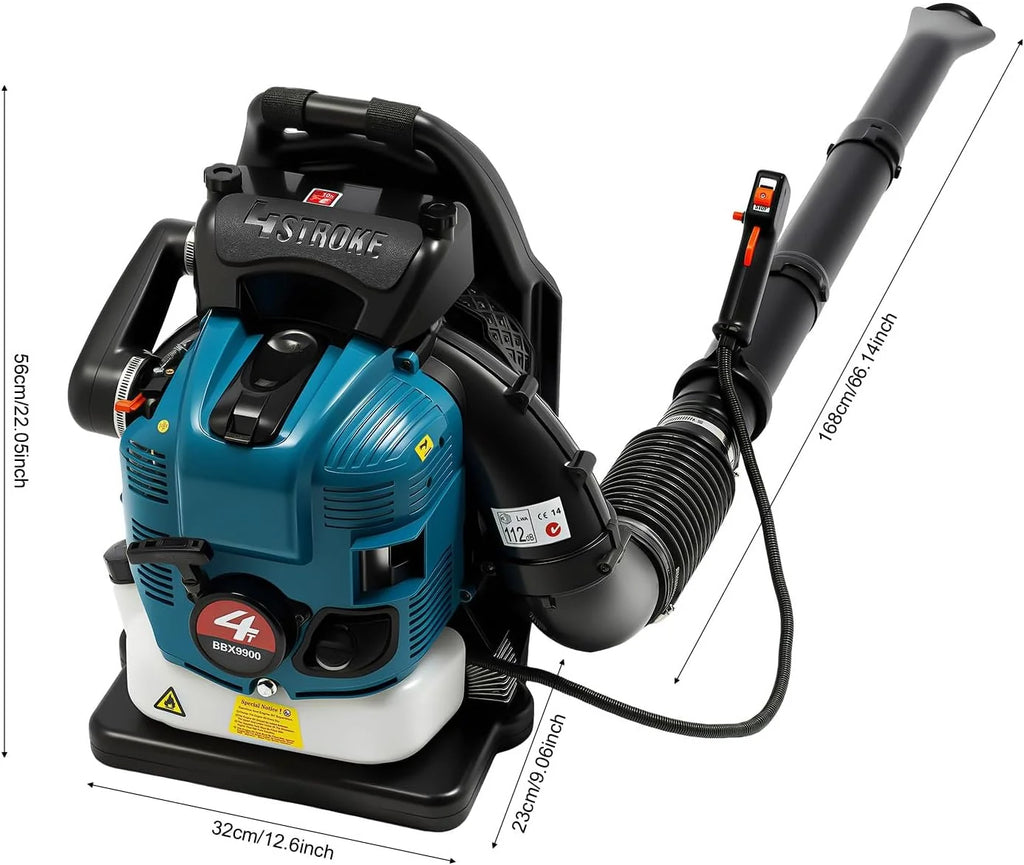 Soplador de hojas de gasolina, aspirador de jardín de 4 tiempos, soplador de 75,6 cc con potencia de motor de 2600 W y depósito de 1,9 L, velocidad variable, amortiguador de hojas refrigerado por aire