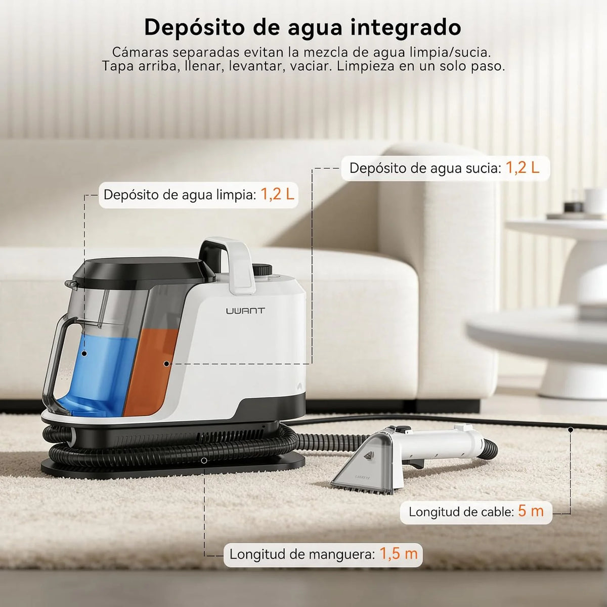 Uwant Y100S Limpiador Tapicerias Vapor 3en1, 1750W 18kPa Aspiradora de Agua