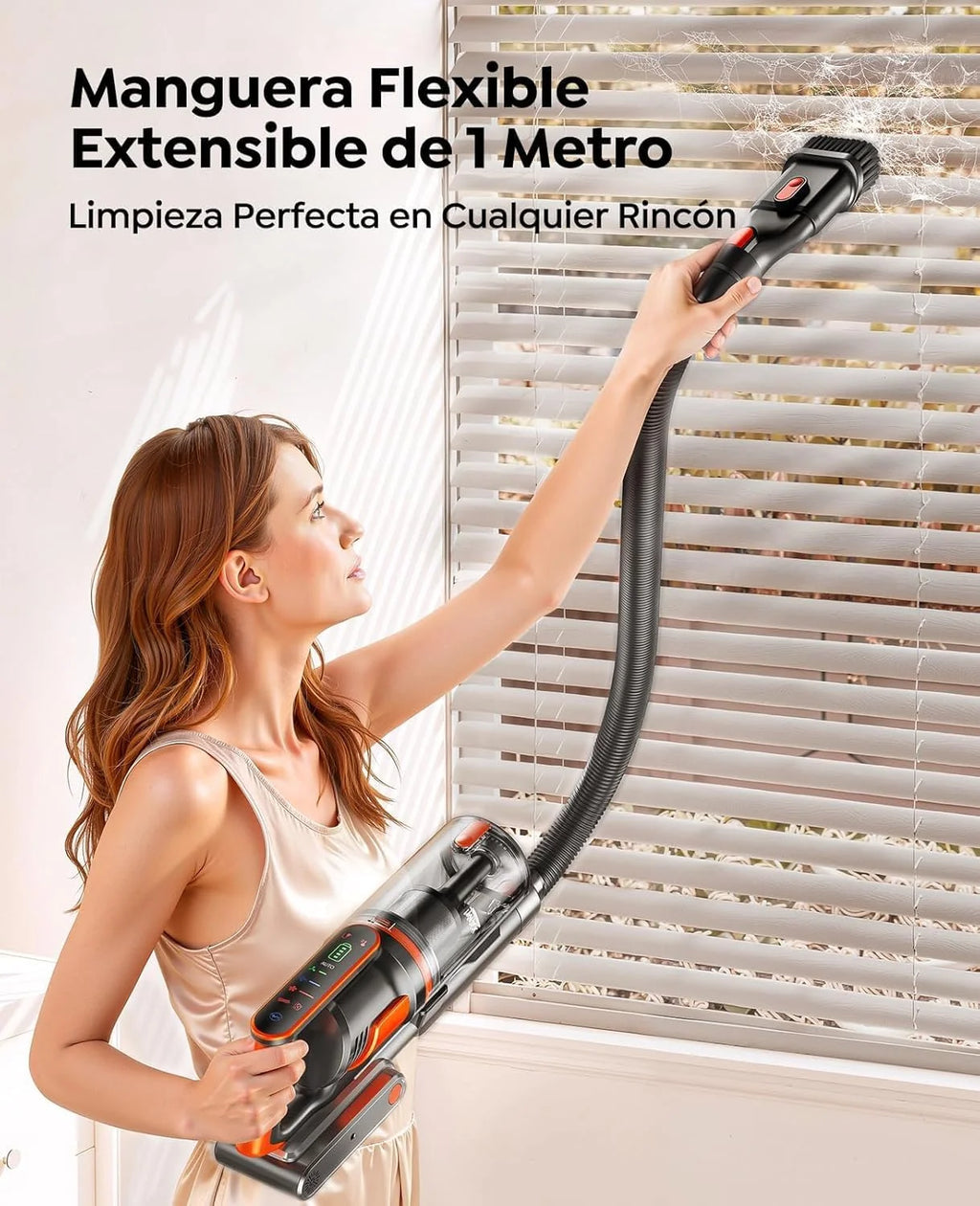 Fieety Aspiradora sin Cable 55KPa/650W/70Min(ECO), Aspiradora Escoba Potente con Brazo Flexible, Manguera 1M, Cepillo Anti-Enredo con Luz, Modo Auto, Aromática, Carga Pared, para Suelos/Alfombras/Pelo