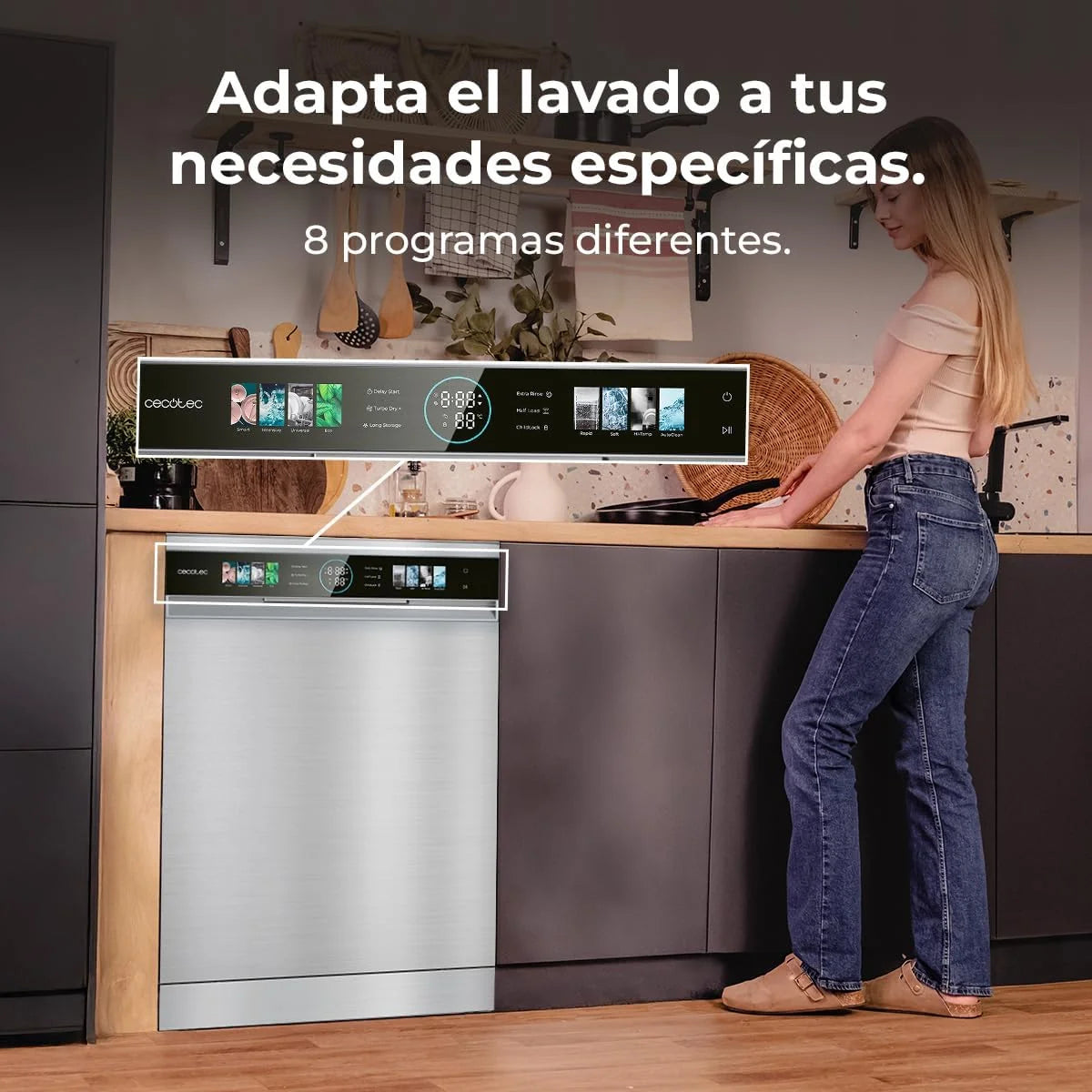 Cecotec Lavavajillas Compacto de 60 cm Bolero Aguazero 6320 Dark D, 1900W, 15 Cubiertos, 8 Programas, Pantalla FullColor XXL, Smart Wash, Turbo Dry+, AutoClean, Media Carga, Delay Start, ChildLock