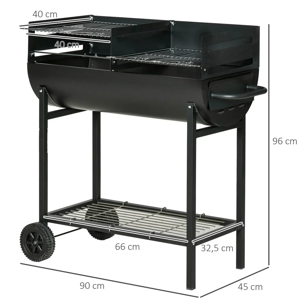 Barbacoa De Carbón De Metal 90x45x96 Cm-outsunny. Negro