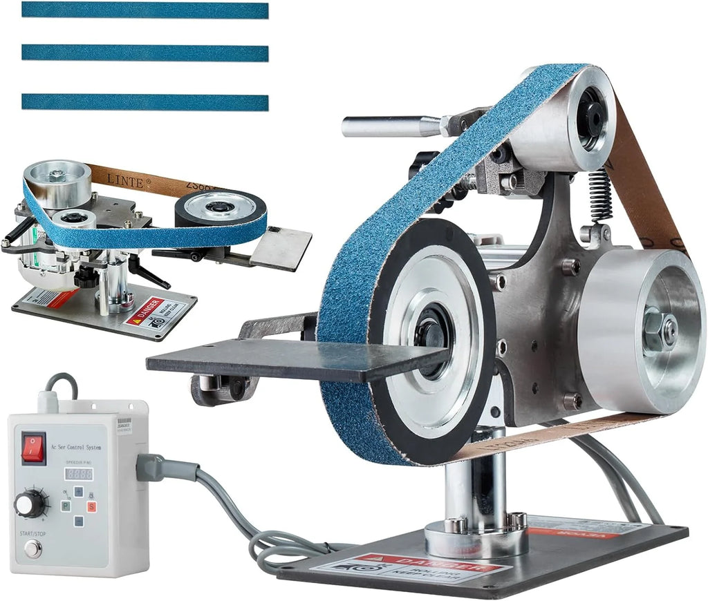 VEVOR Lijadora de Banda, Pulidora de Banda de Velocidad Variable 762 x 25,4 mm con VFD, Pulidora de Banda 550 W con 2 Moldes de Pulido y 3 Bandas de Lijado para Trabajar Metales y Fabricar Cuchillos