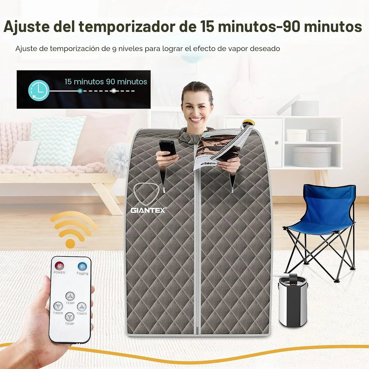 GOPLUS Sauna de Vapor Portátil 1000W 3L hasta 64℃