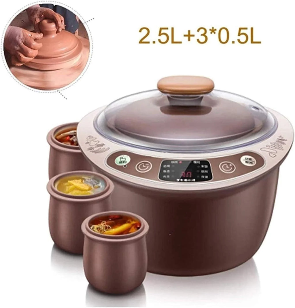 Olla de cocción lenta de arcilla morada saludable – Olla eléctrica inteligente de 2,5 L con horario de citas para deliciosas sopas, ideal para cenas familiares