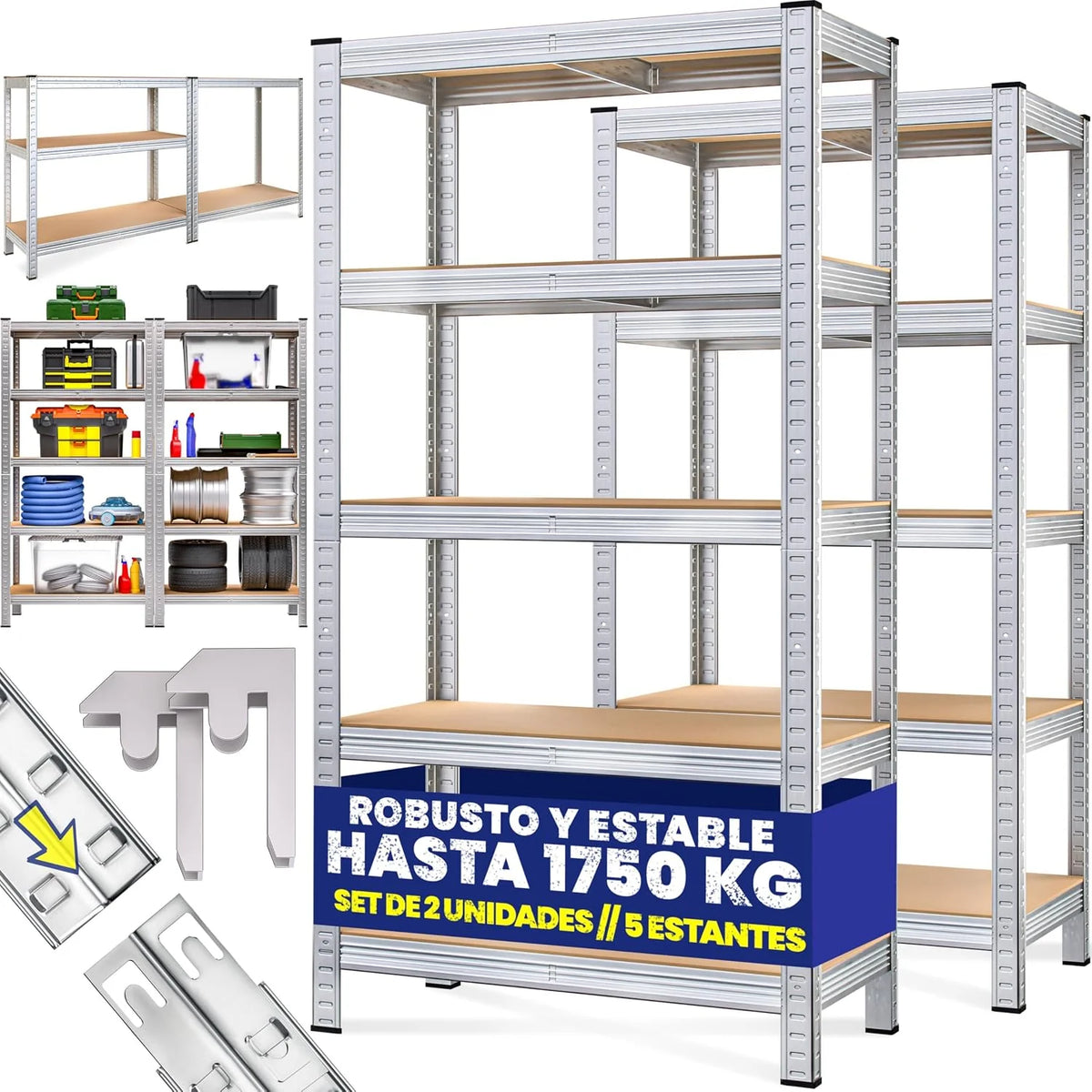 Deuba 2X Estanterías Metálicas 180x90x60cm 875kg Estantería para Cargas Pesadas 5 Estantes Taller