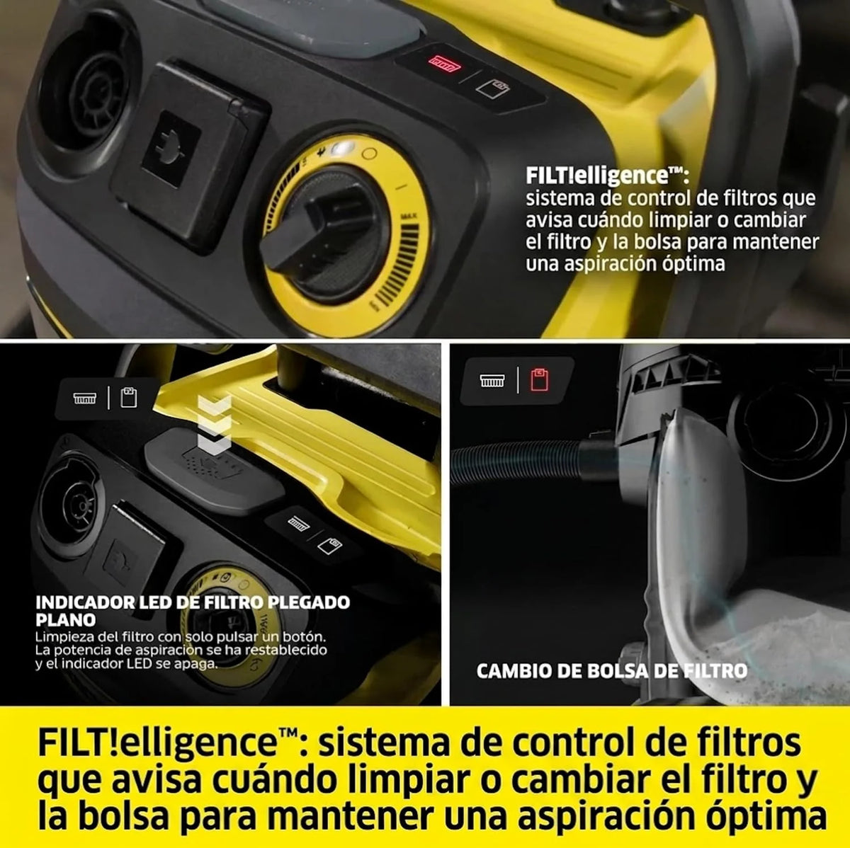 KÄRCHER Aspirador en seco y húmedo WD 7 Control P S 30/6/35/T, Sistema Inteligente de Control de Filtro, Mando a Distancia, Toma de Corriente integrada, función sopladora, 1400 W, depósito: 30 l