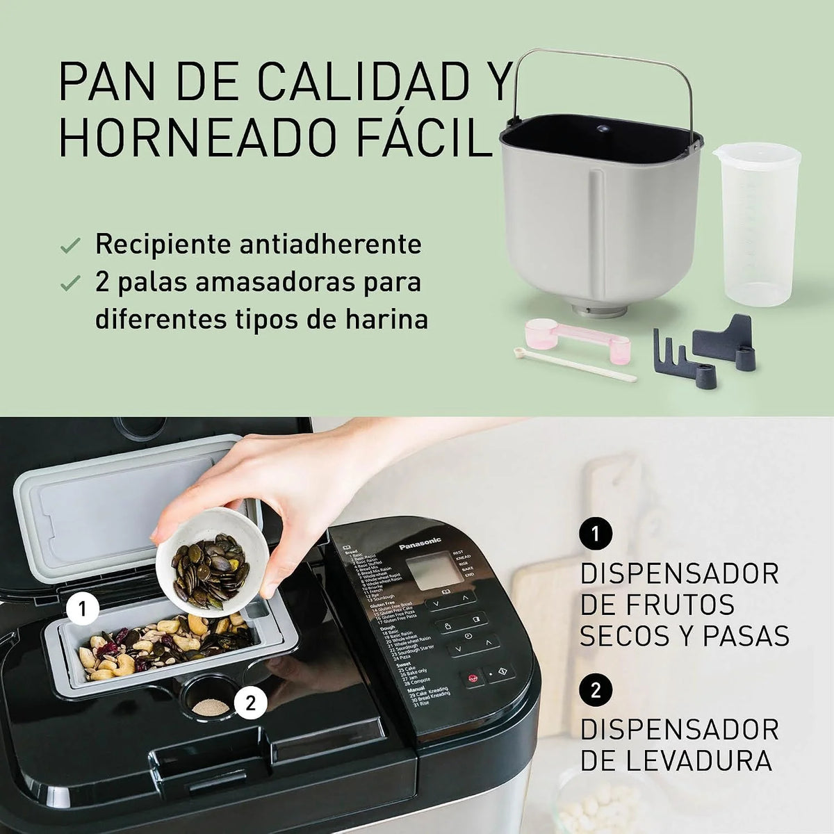 Panasonic SD-YR2550SXE Panificadora Automática con Dispensador, 850 W, Sensor de Temperatura, Temporizador Digital 13H, 31 Programas, Plateado