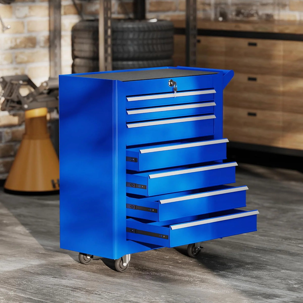 DURHAND Carro de Herramientas con 7 Cajones con Cerradura, Asa, Azul