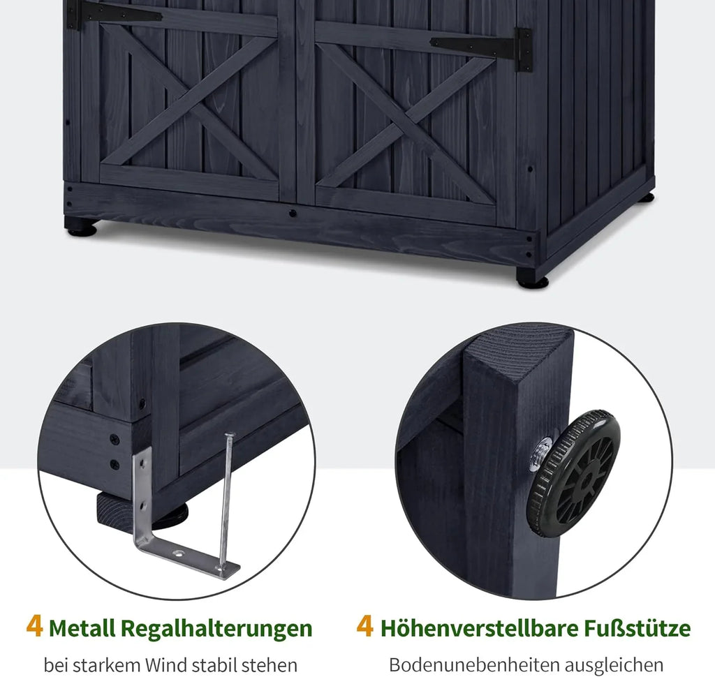 M MCombo Armario de jardín caseta de jardín de Madera Resistente a la Intemperie, Armario Exterior Impermeable con Suelo, para Uso Exterior balcón, 74×99×193 cm (Gris Antracita)