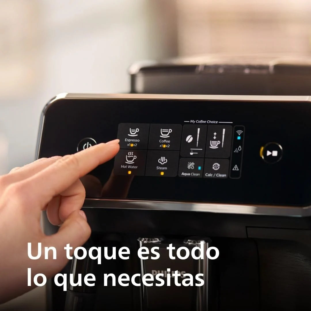 PHILIPS Serie 2200 Cafetera Espresso Automática - 2 Cafés, Pantalla Táctil, Espumador de Leche Clásico, Molinillo Cerámico, Negro Mate (EP2220/10)