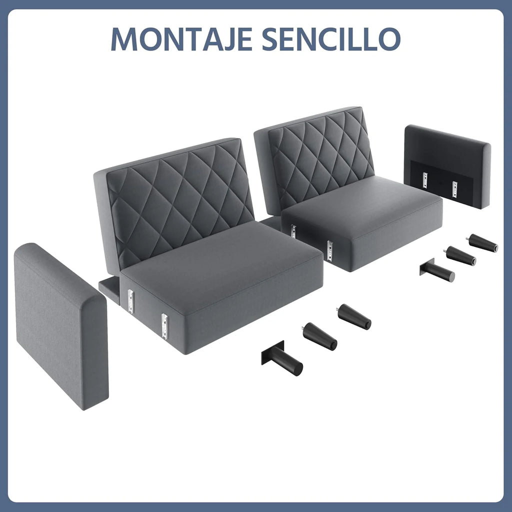 Yaheetech 2 Seater Sofa Bed with 2 Separate Backrests Grey Fit