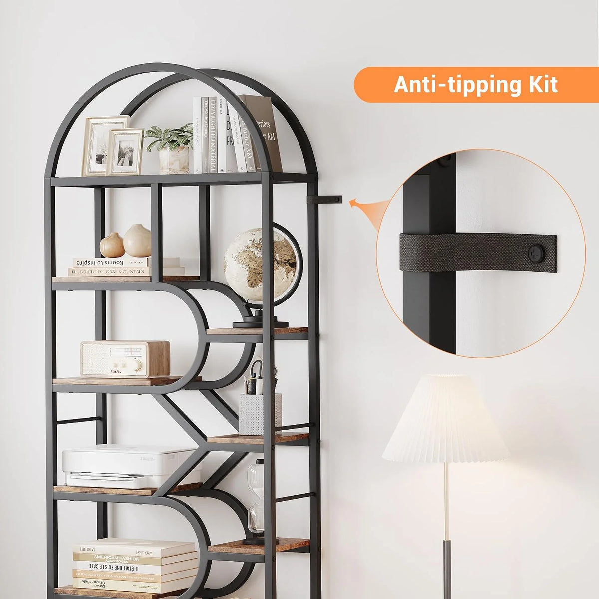 Estantería Arco Metal Negro Madera Vintage 6 Niveles Salón
