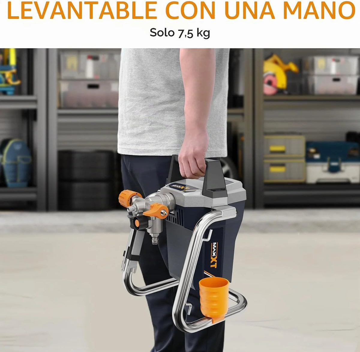 MAXXT Pistola Eléctrica de Pintura Airless, 1300W, Pulverizador para Vallas, Muebles, Paredes y Puertas