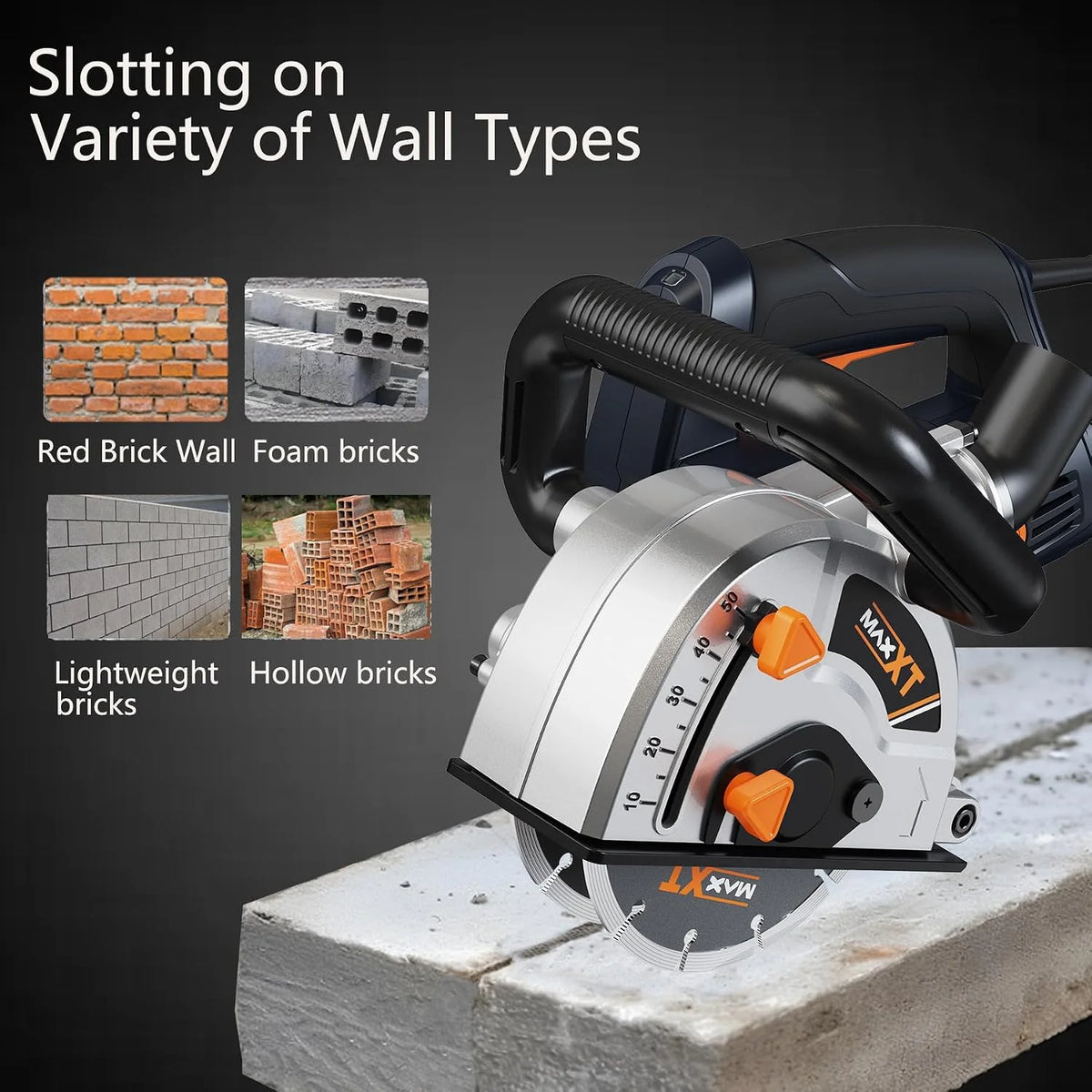 MAXXT Rozadora pared 1700 W, mín. 7000 revoluciones, ajuste de profundidad de fresado continuo, ajuste de anchura de corte flexible, incl. 2 discos de corte de diamante
