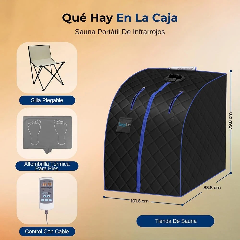 SereneLife SPA portátil infrarrojo para el hogar, Gran tamaño, Sauna para una Persona, Completo, con Almohadilla calefactora para los pies, Silla plegable
