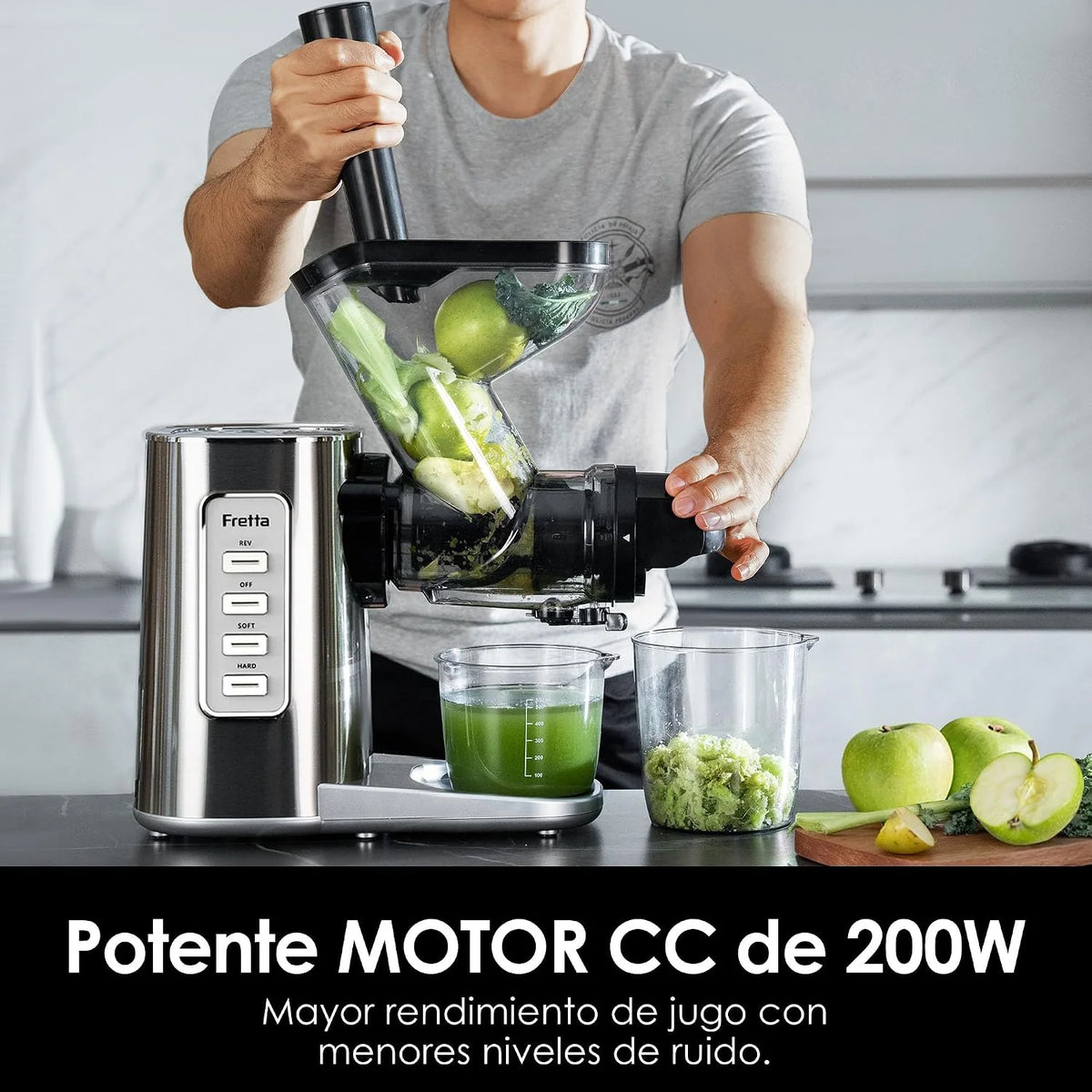 Fretta Extractor de Zumo Prensado en Frío 76 mm, libre de BPA (Inox)