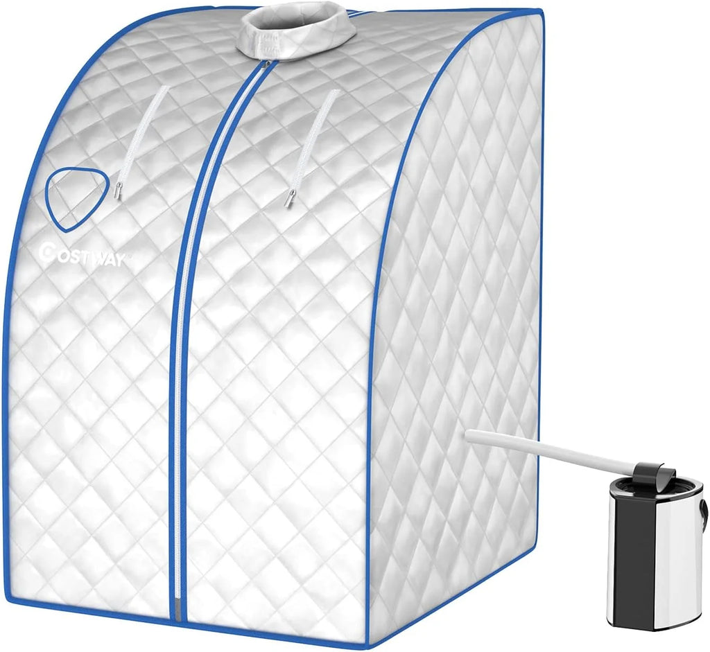 COSTWAY 3L Mini Sauna de Vapor para Casa con Control Remoto, Silla y Accesorios Sauna de Vapor Portátil con Control Remoto, 1000w Cabina de Sauna con Temperatura y Temporizador Ajustables (plata)