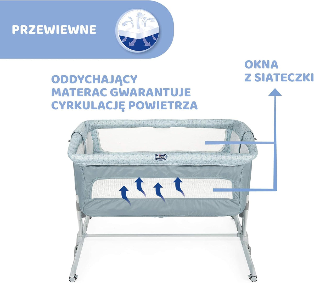 Chicco Next2Me Dream Łóżeczko Dostawka - Do Wspólnego Spania z Dzieckiem, Materac, Funkcja Bujania, Otwierany Bok, Regulacja Wysokości, Okienka z Siateczki, Kółka i Torba Podróżna, 0-6 miesięcy, 9 kg