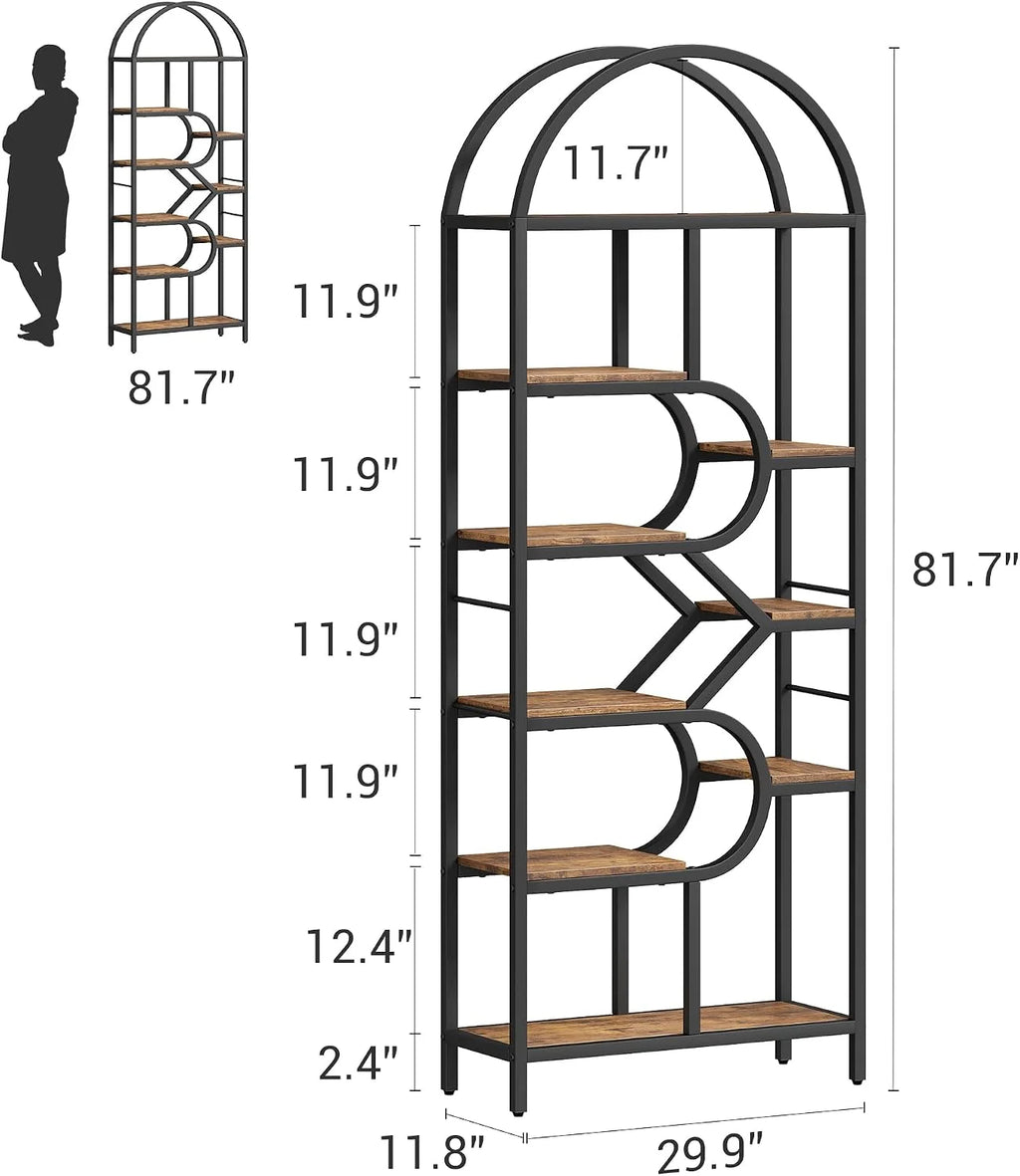 Estantería Arco Metal Negro Madera Vintage 6 Niveles Salón