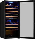 Exquisit® Vinoteca para 114 Botellas, 220L, Negro, Clase G, Dos Zonas de Temperatura 5-20°C, Control Digital LCD, Puerta de Cristal Reversible, Medidas (129,0 x 55,2 x 57,5 cm)