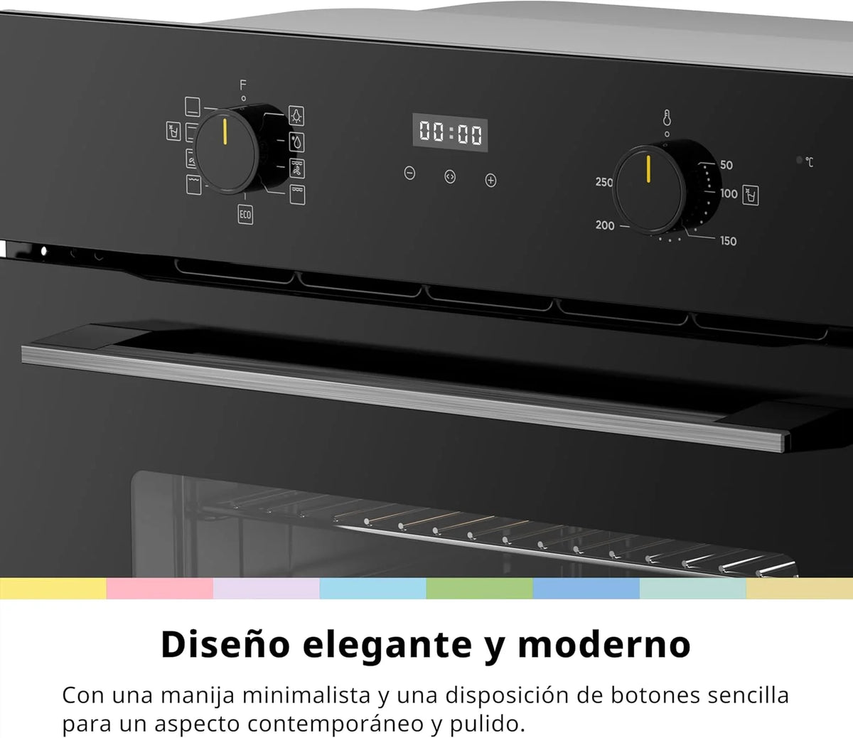 COMFEE' Horno Pizza Eléctrico Empotrable Multifunción, Convección, 1 Bandeja y 1 Rejilla, Limpieza Aquactiva, 70L, 7 Funciones, Ventilador de, Cavidad Esmaltada, Puerta Fría, CBO70M80D2-BK [Clase A]
