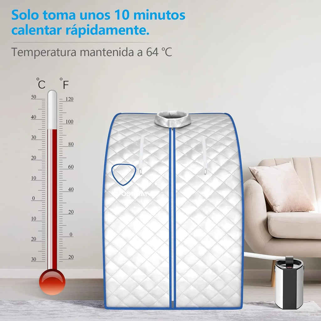 COSTWAY 3L Mini Sauna de Vapor para Casa con Control Remoto, Silla y Accesorios Sauna de Vapor Portátil con Control Remoto, 1000w Cabina de Sauna con Temperatura y Temporizador Ajustables (plata)
