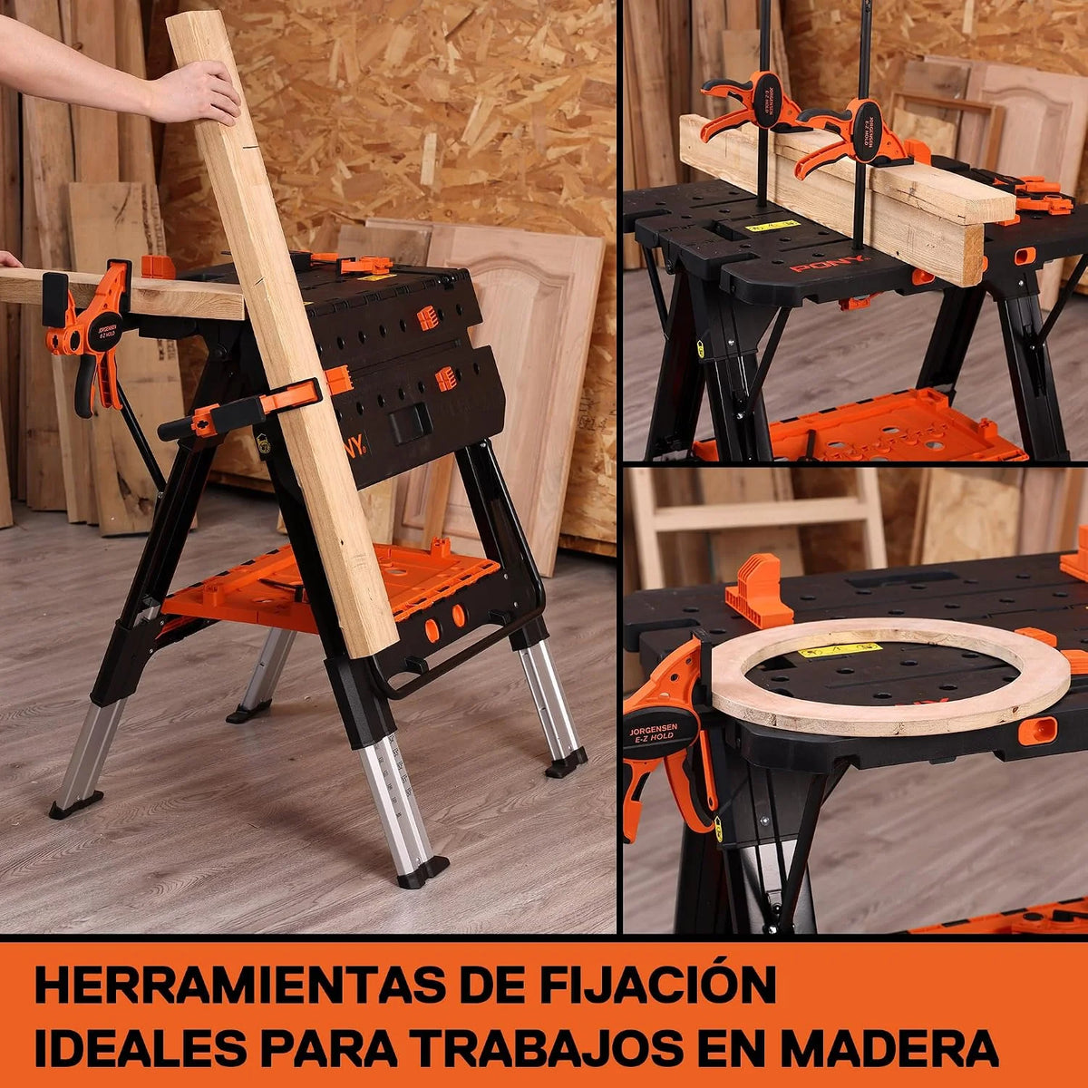 PONY Banco de Trabajo 2 en 1 Plegable, Mesa de Trabajo hasta 454 kg