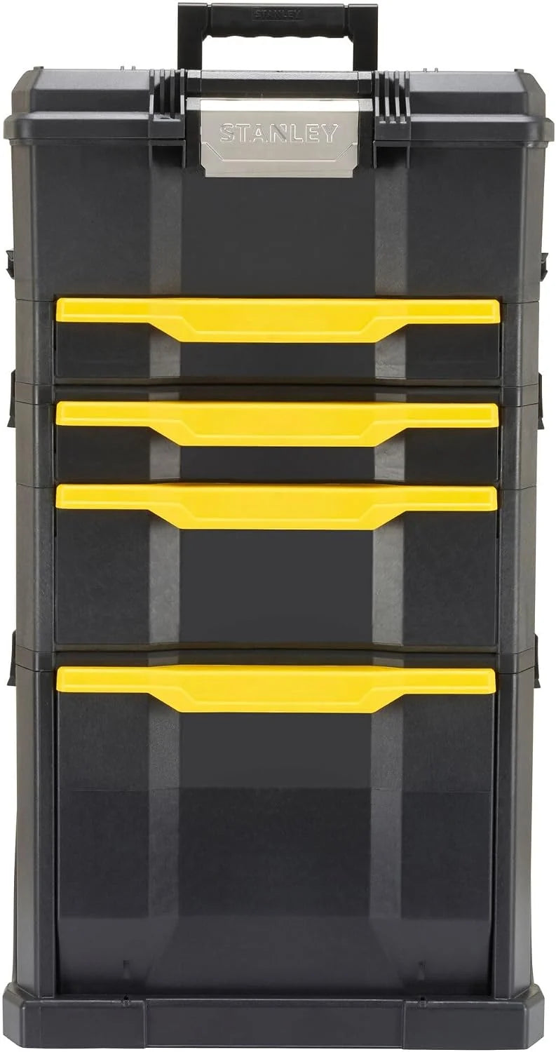 STANLEY Taller rodante Modular 3 en 1 apilable con Ruedas Resistentes, asa telescópica, organizadores Integrados y Capacidad de 35 kg, Ideal para Herramientas eléctricas y manuales, 1-79-206