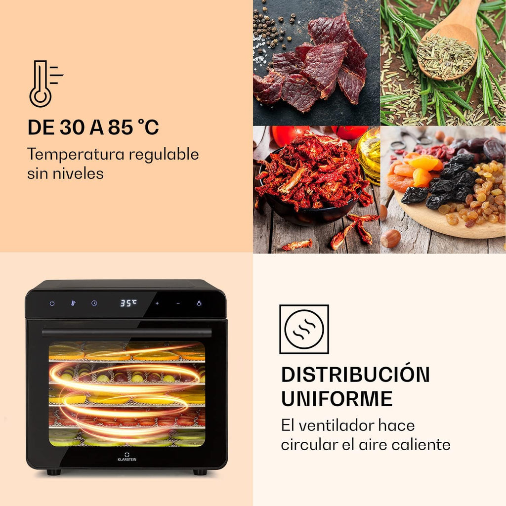 Klarstein Deshidratador de Alimentos, Deshidratadora de Frutas y Verduras 700W, 6 Rejillas, Temporizador 24 h., Deshidratadora de Alimentos para Comida Liofilizada, Liofilizadora, Control Táctil