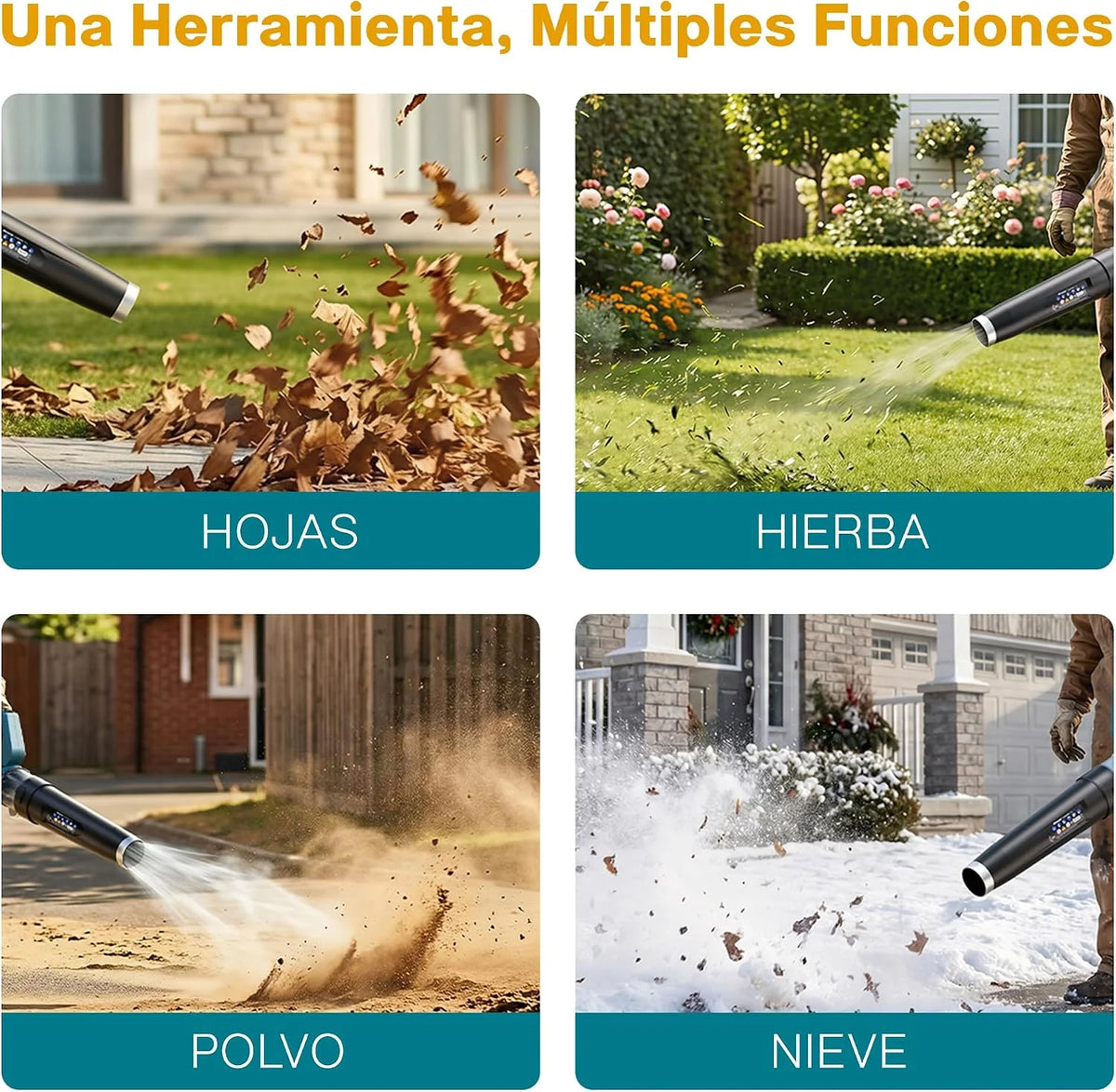Soplador de Hojas Inalámbrico, Motor Brushless, 2×18V/5200mAh y Cargador