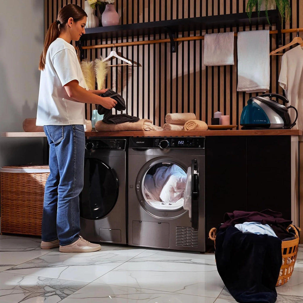 Cecotec Secadora de Ropa Bomba de Calor 10kg Bolero Dresscode Dry 10505 Inverter Steel. Clase Equivalente A+++, 14 Programas, Funciones como UV Care, Planchado Fácil, Certificación Woolmark, Inox