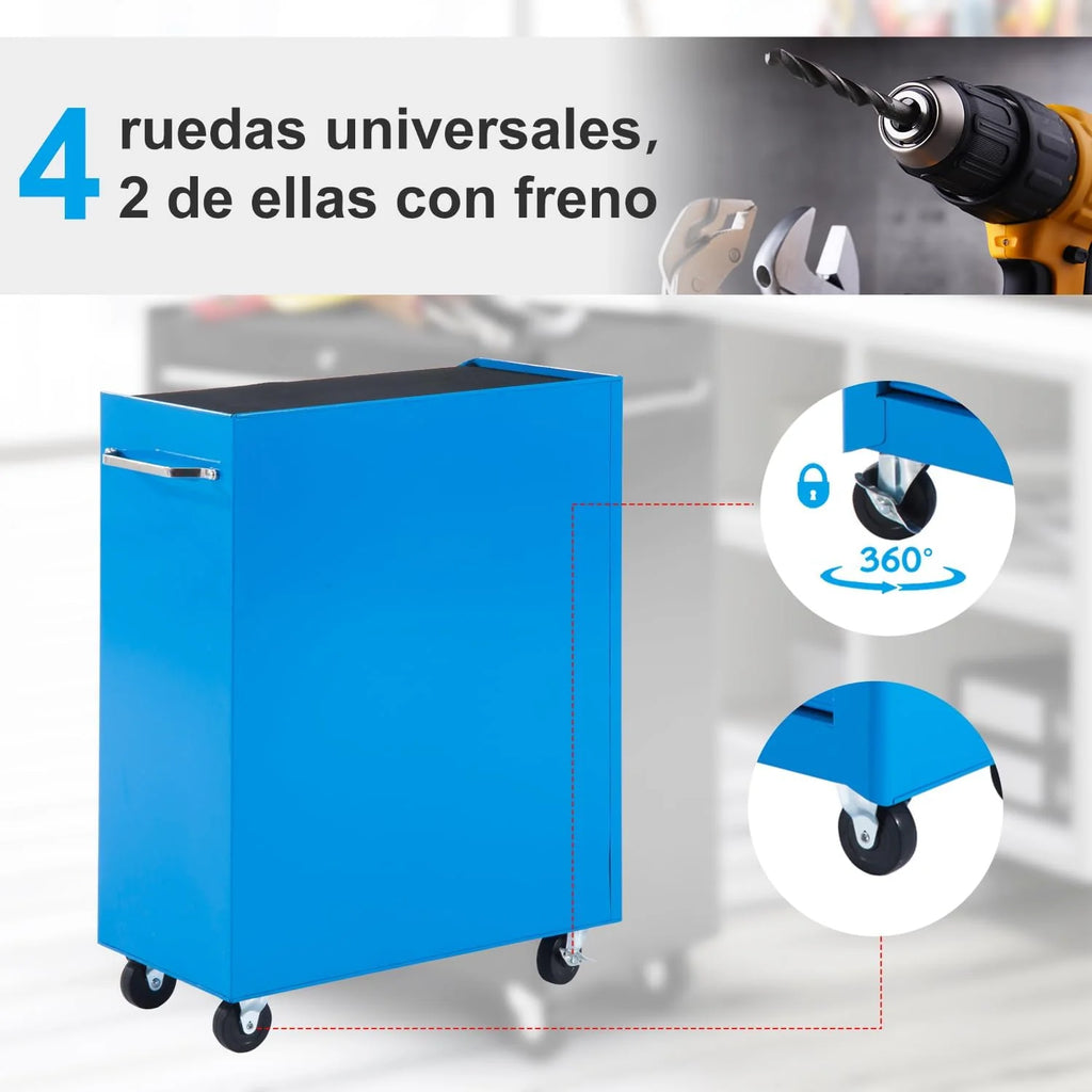 HOMCOM Carro Caja de Herramientas Taller Movil 5 Cajones 4 Ruedas Azul