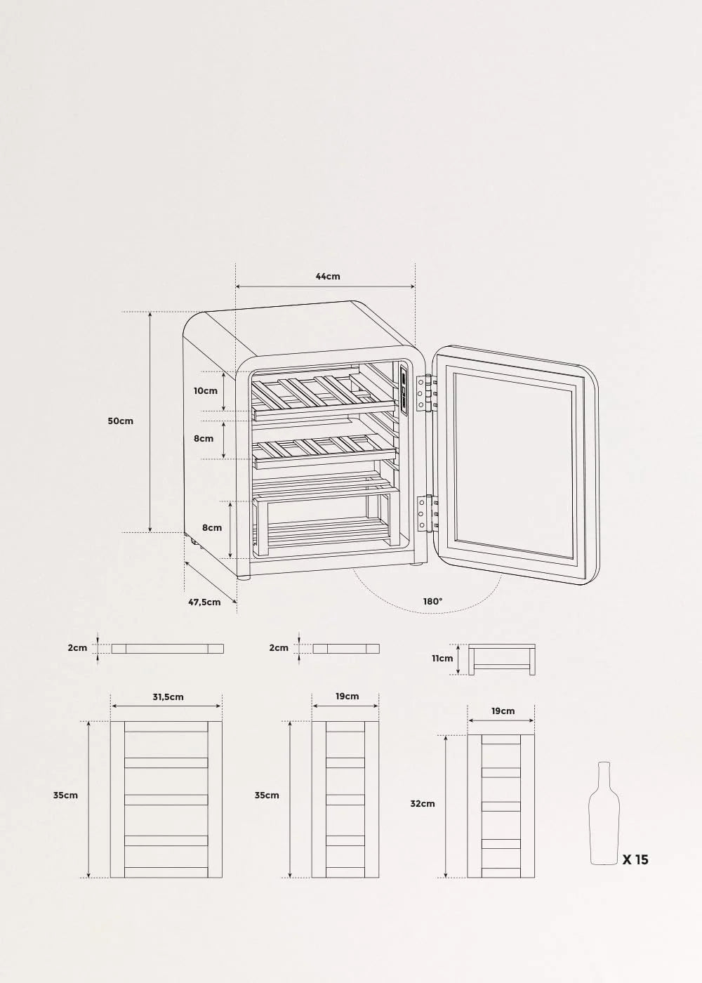 CREATE / WINECOOLER Retro M/Vinoteca eléctrica de 12 Botellas Blanco Roto/Diseño Retro, Temperatura Regulable, 48L, Botellas 75cl, Eco Friendly, 44x47,5x50 cm