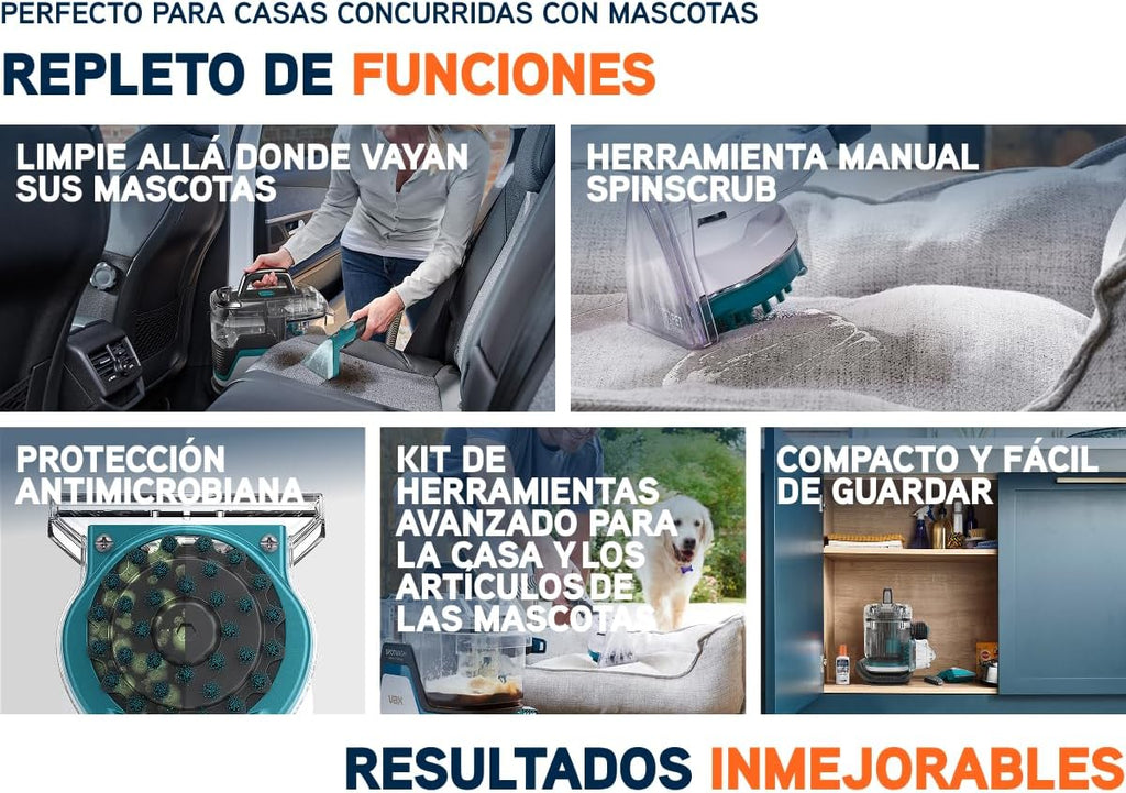 Vax SpotWash Duo Quitamanchas para alfombras y tapicería con herramienta para mascotas, accesorios multi-superficie y solución para limpiar escaleras, sofás, coches y superficies duras