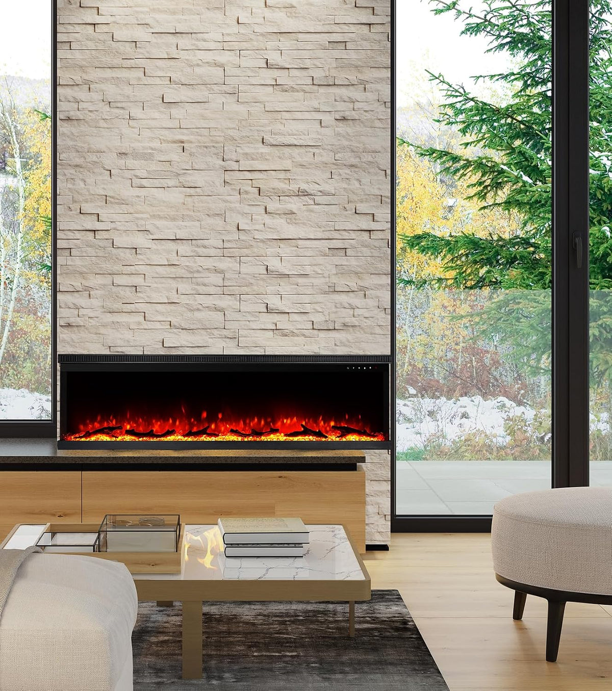 M.C.Haus Luxury 3 Sided Electric Fireplace with 3 Installation Ways, Multimedia Wall Recessed Fireplace, 9 Color Electric Flame Effect, 1800W, 153cm/60inch, Black