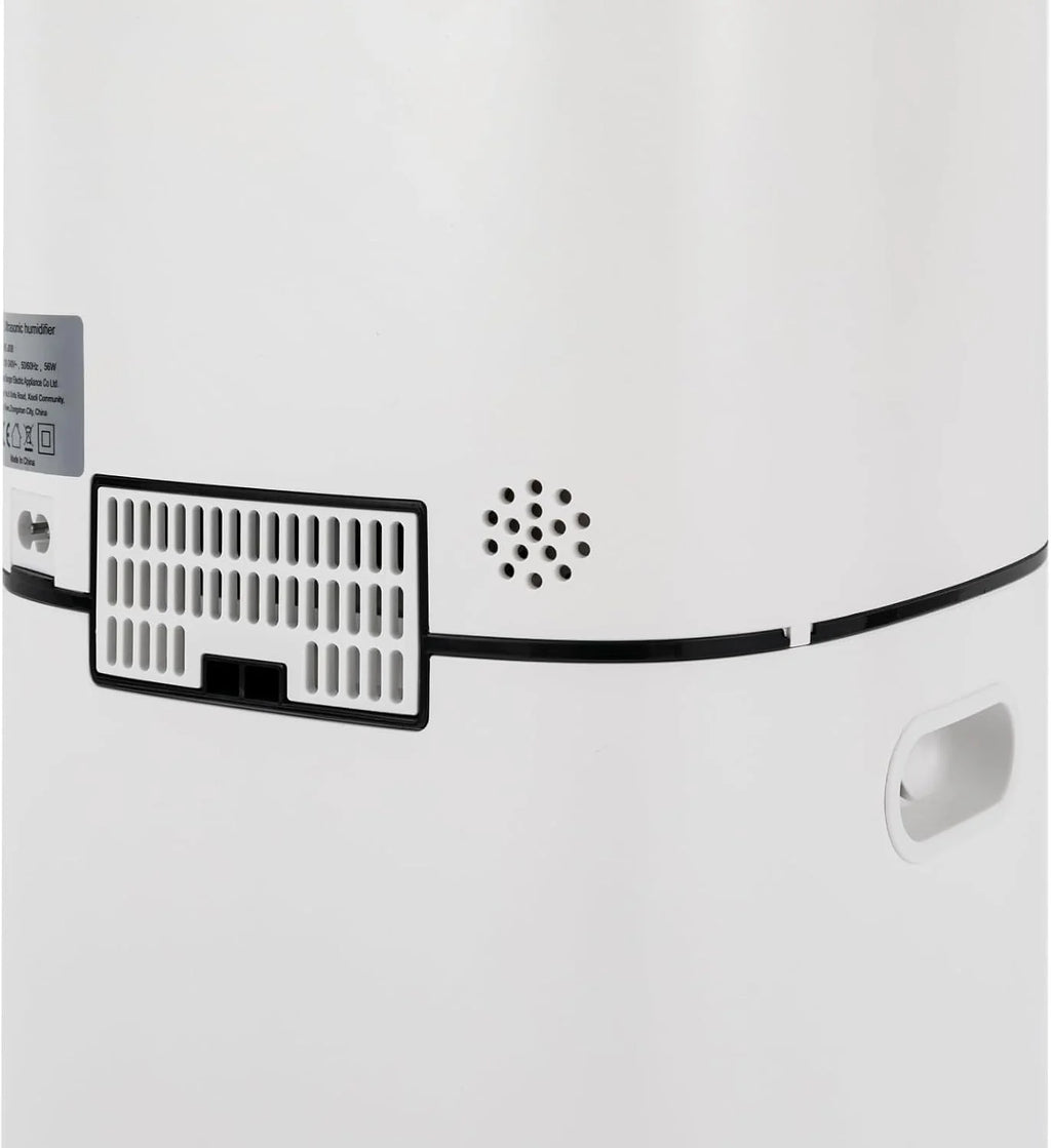 Humidificador para habitaciones grandes, relleno superior de 16 litros, pantalla LED ultrasónica, temporizador de 1-12 horas, humedad ajustable, superficie utilizable 30-100 m², blanco