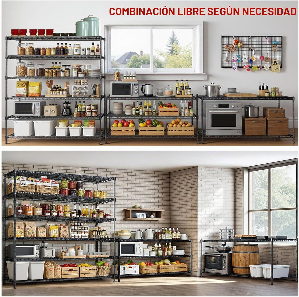 Estanterías metálicas de alta resistencia,Estantería Metálica de 5 Niveles con Ruedas,Estantería de Almacenamiento adjustable con Ajustar el pie,con Cocina,garaje,118×46×204cm,Carga Máxima 1700 kg
