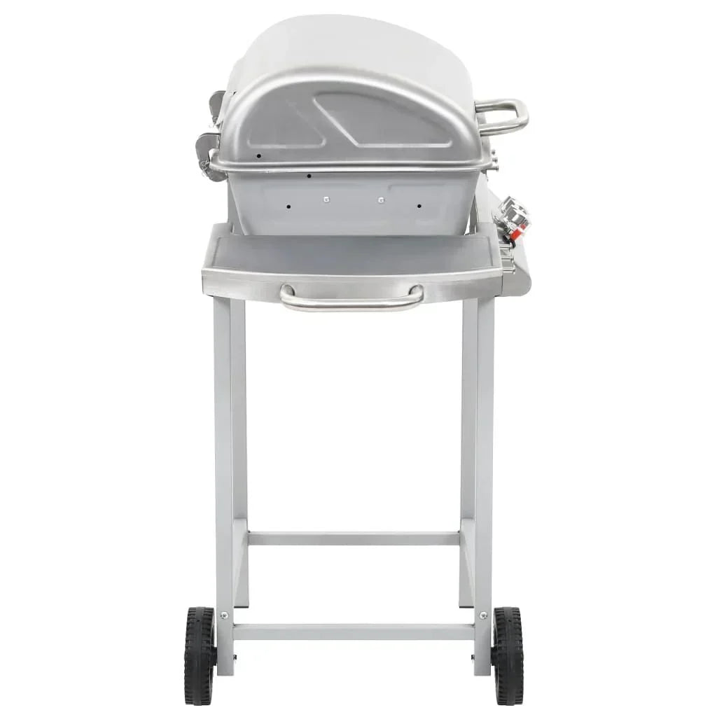 Barbacoa Portátil De Gas Con 2 Zonas Plateada Acero Inoxidable Vidaxl