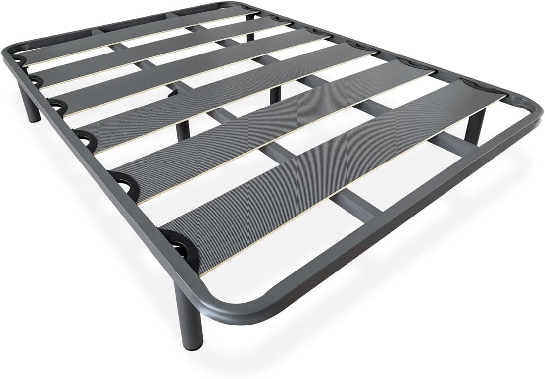 Homey - Complete Bed with Sleep Pro Reversible Mattress + Reinforced Slatted Base with 6 Threaded Metal Cylindrical Legs, 150 x 190 cm