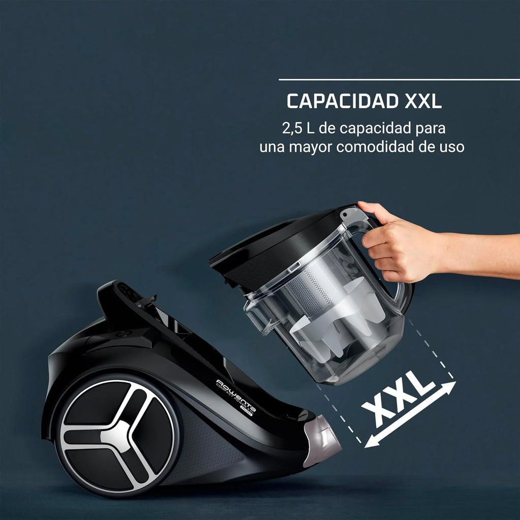 Rowenta Compact Power XXL - Aspiradora sin bolsa, motor bajo consumo, 900 W, filtración ciclónica avanzada de 3 niveles, depósito de suciedad extragrande de 2,5 L, compacta, kit clásico, RO4B23